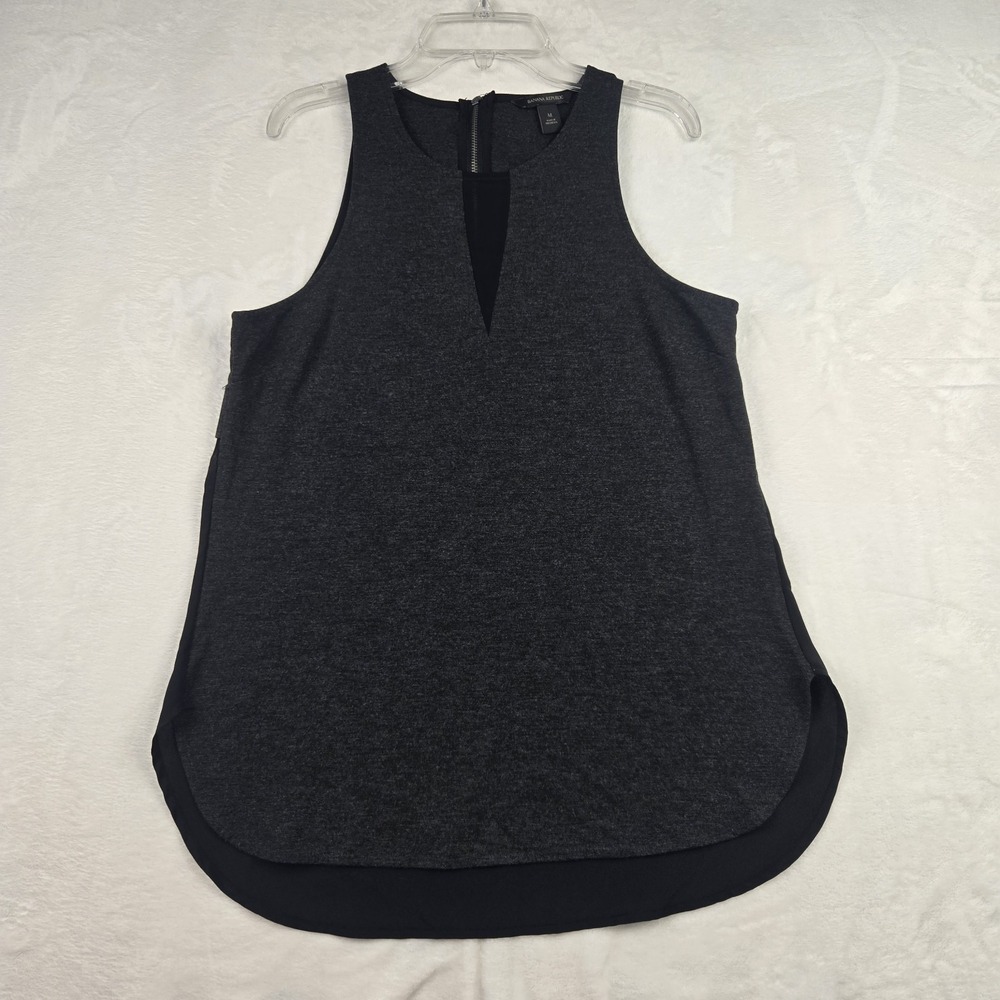Banana Republic Women's Gray Tank Top Medium Black Mesh Triangle Zippered Back‎